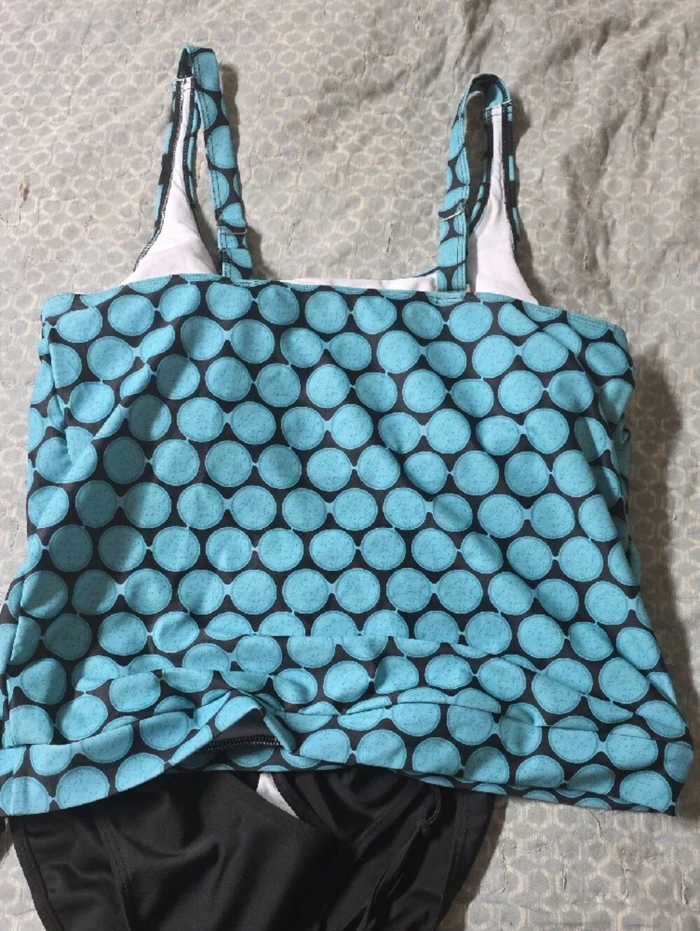 NWOT Blue Polka Dot Tankini Top with Black Swim Briefs - Women's Swim Set